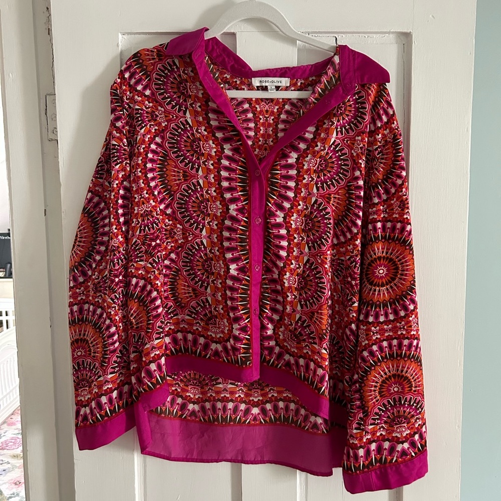 Rose & Olive Pink Boxy Blouse with Sailor Collar